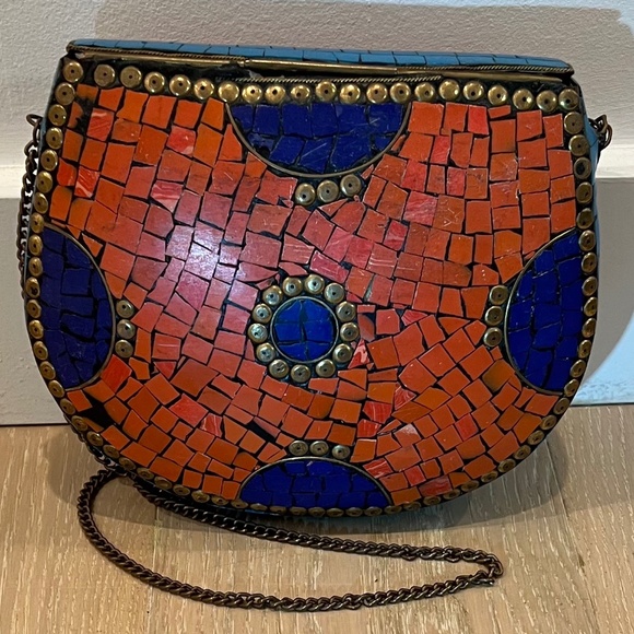 Handmade Mosaic Tile Crossbody Metal Handbag (Red & Blue) - Picture 4 of 11